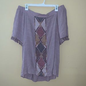 Lavender Off-The-Shoulder Geometric Top